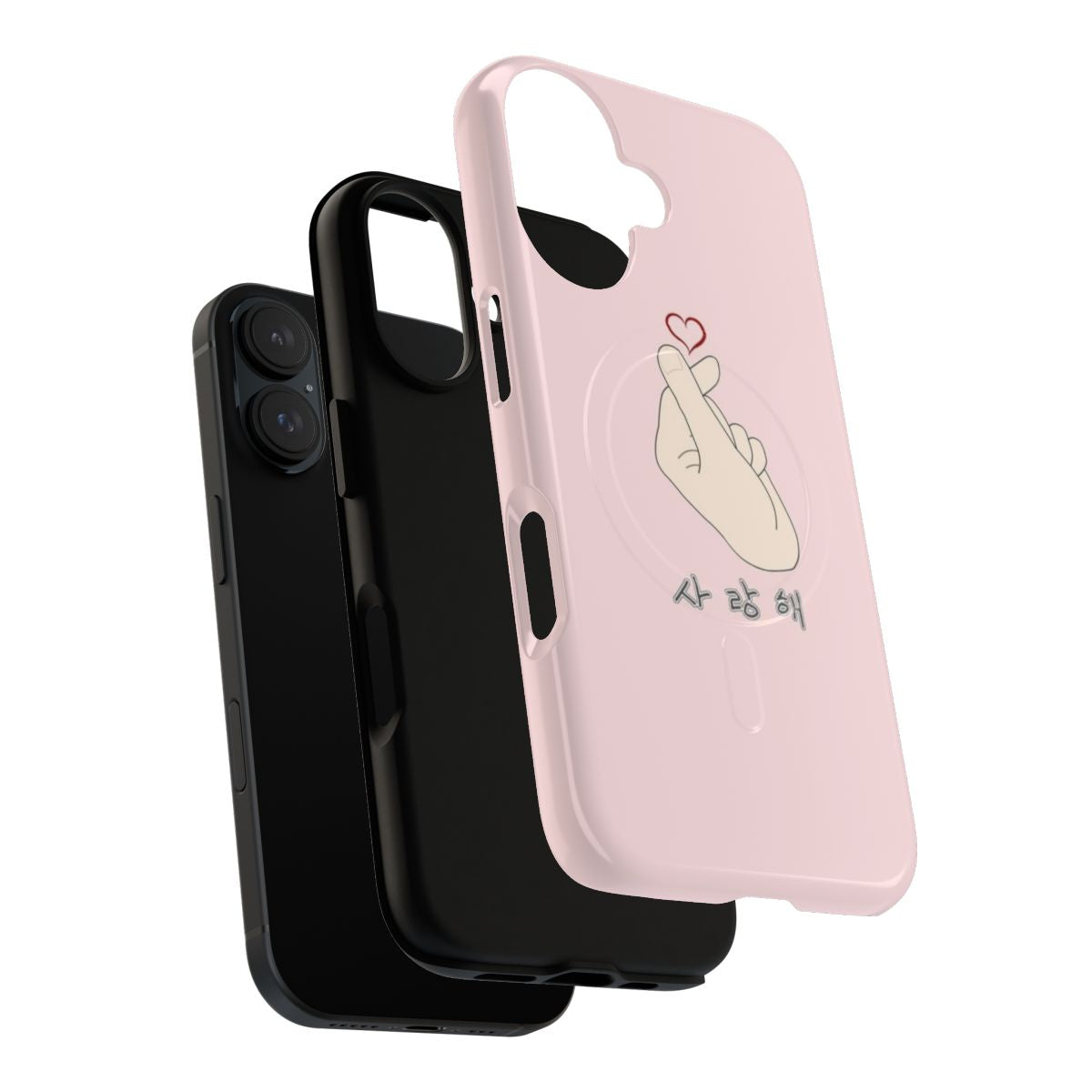 Magnetic tough phone case with a Korean 'I Love You' (sarang hae) heart gesture design - Layers