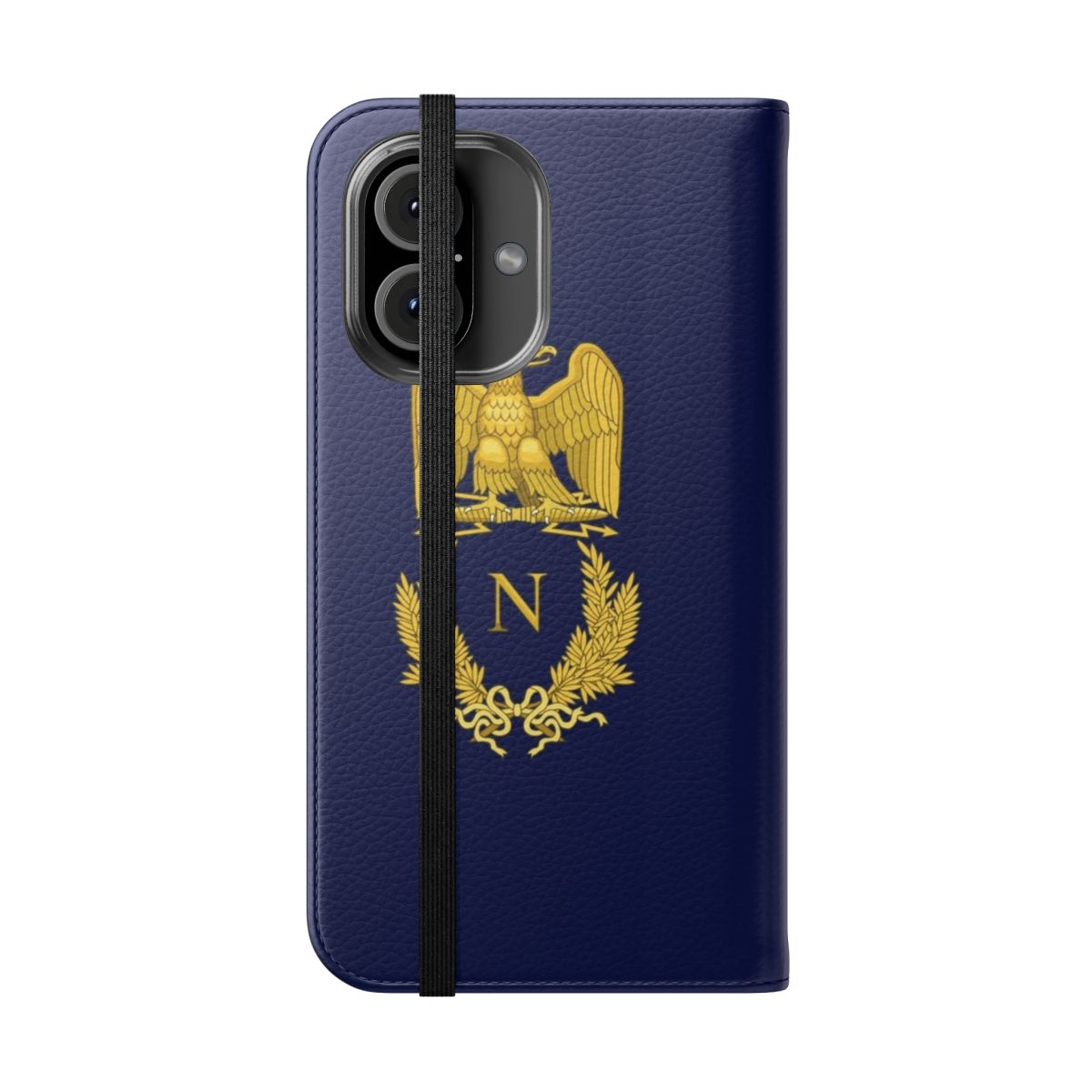 Flip cover phone case with emblematic design inspired by the French Empire under Napoleon Bonaparte. - Folded Front