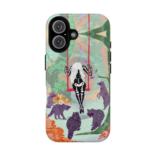 Magnetic tough phone case featuring a whimsical floral and nature-inspired pattern