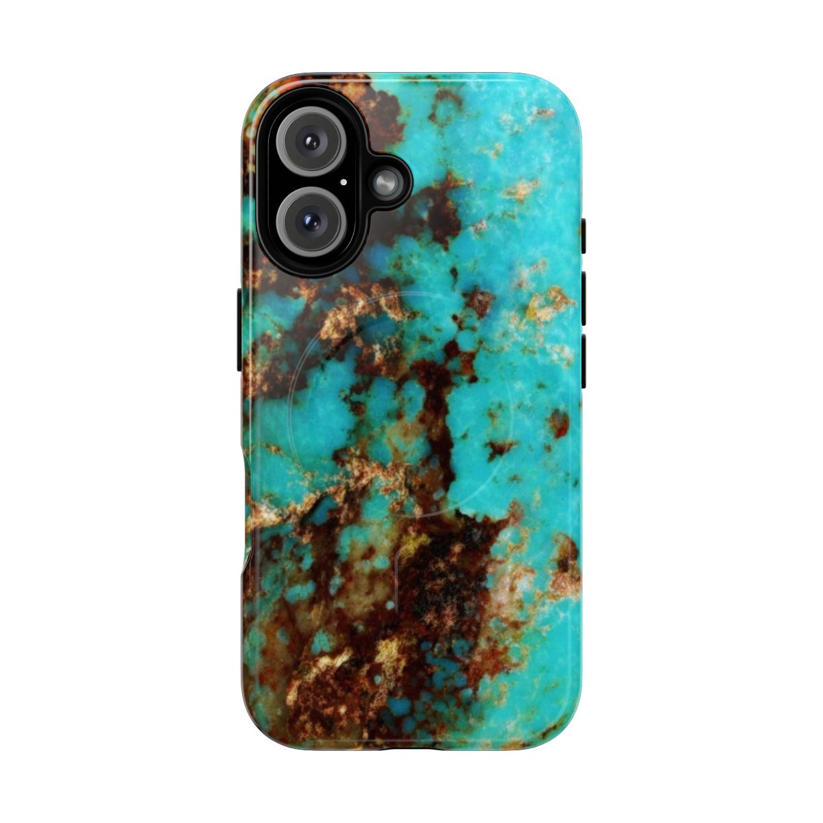 Turquoise magnetic tough phone case with a textured, aesthetic design.