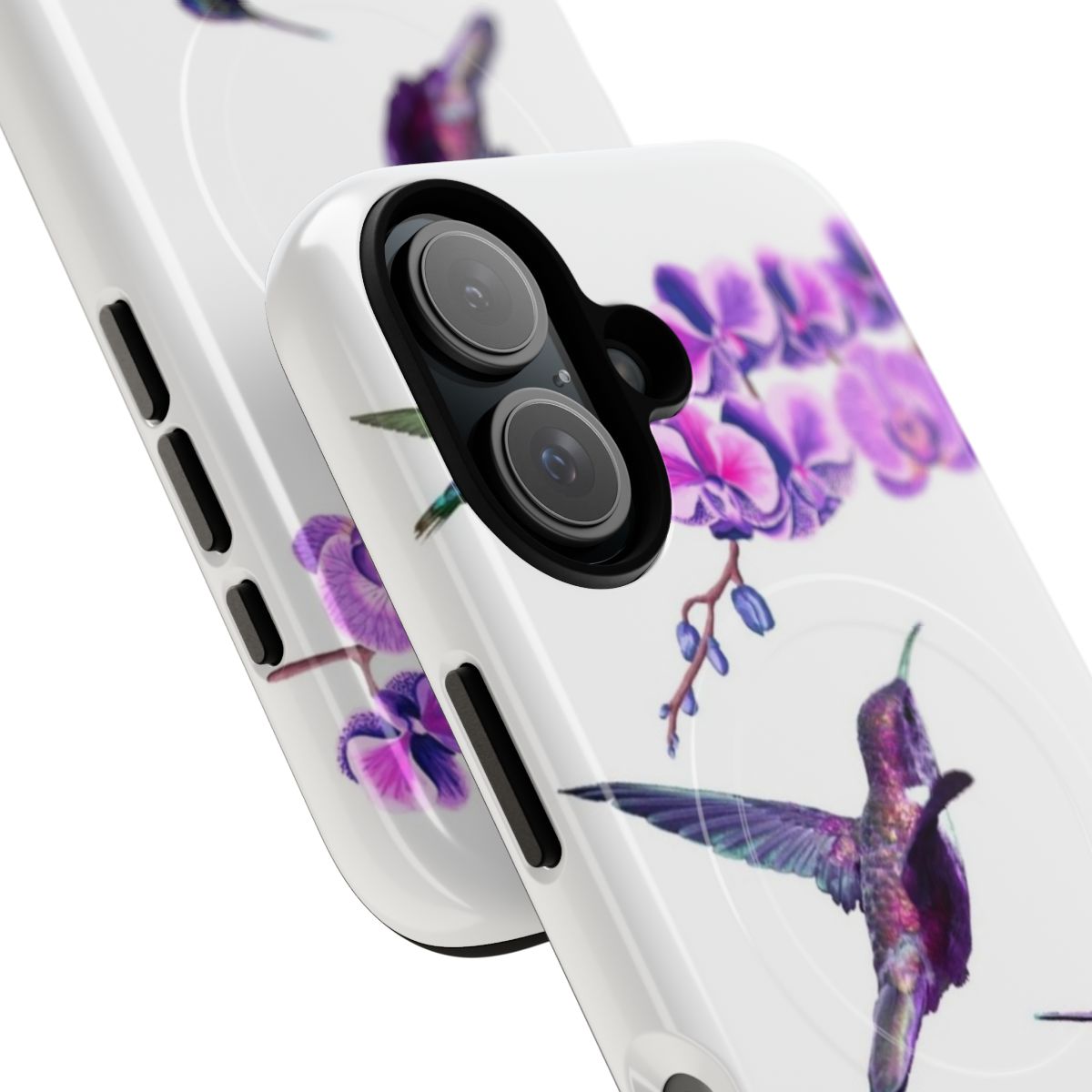 Magnetic tough phone case featuring a beautiful hummingbird and orchid design - Detail