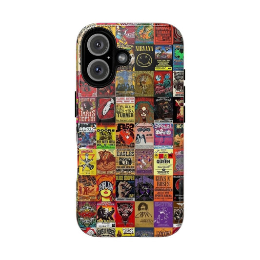 Rock band-themed magnetic phone case featuring a retro design