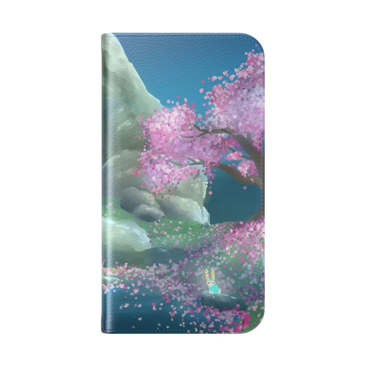 A fantasy-themed phone case featuring the Satori Mountain from The Legend of Zelda: Breath of the Wild. - Folded Back