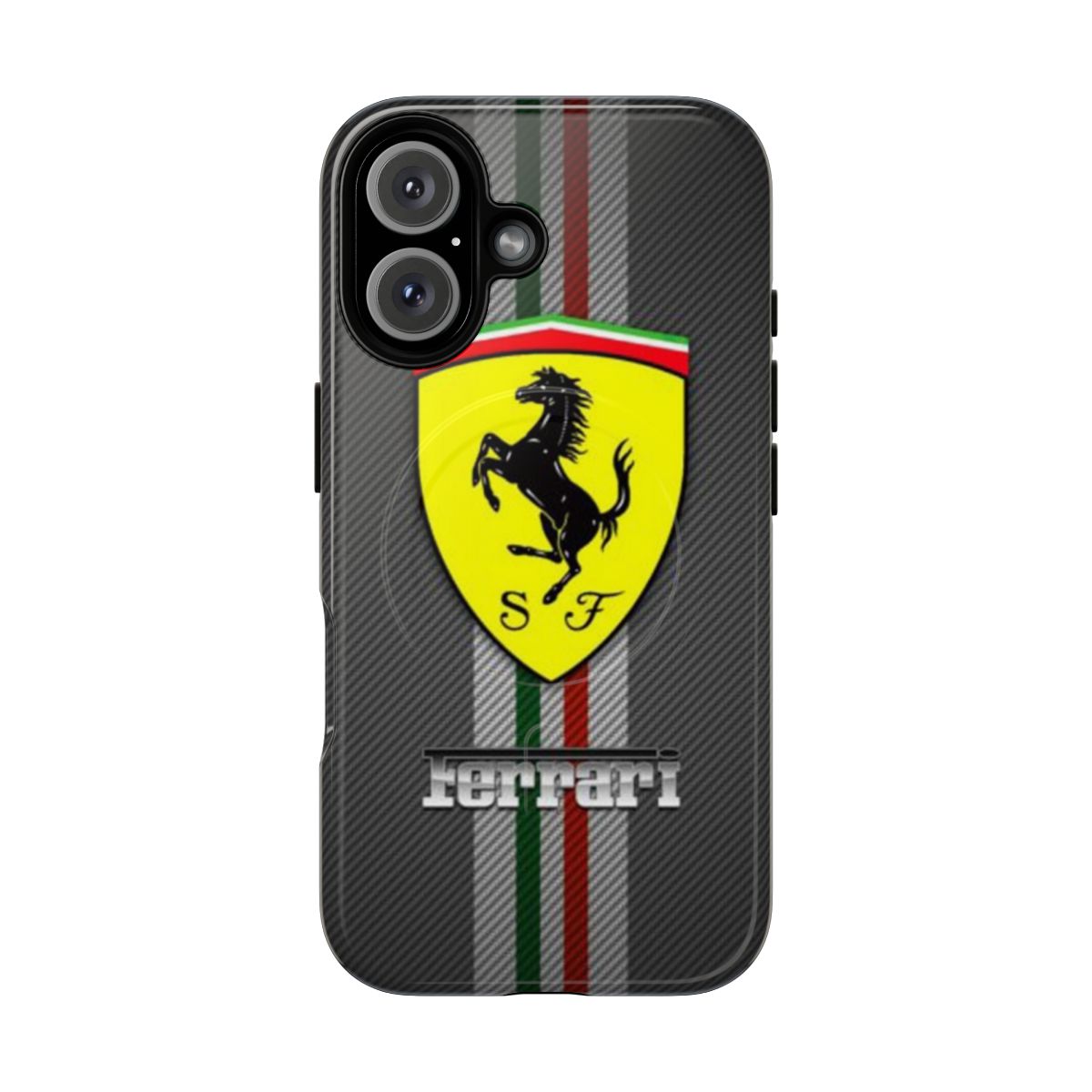 Carbon fiber-style magnetic tough phone case with Scuderia Ferrari logo