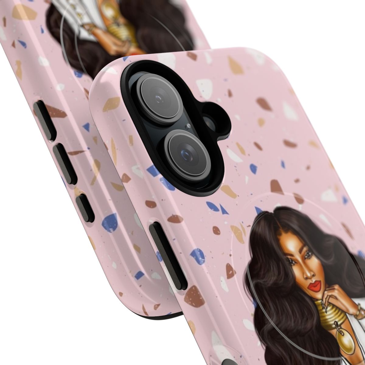 Stylish magnetic tough phone cases featuring black girl magic, glam illustrations, and melanin beauty designs. - Detail