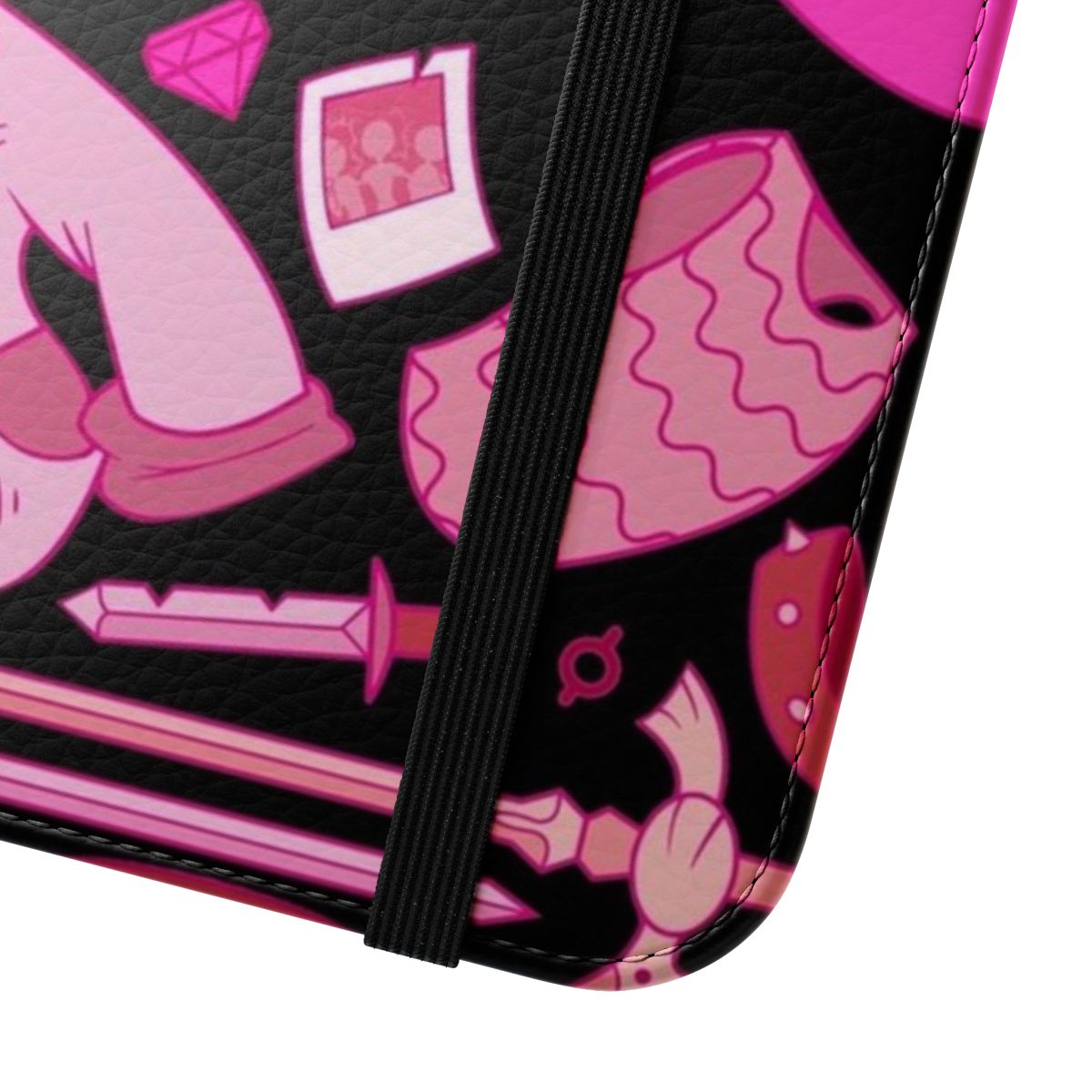 Pink flip cover phone case featuring a design inspired by the character Sasha Waybright from the animated series Amphibia. - Close Up