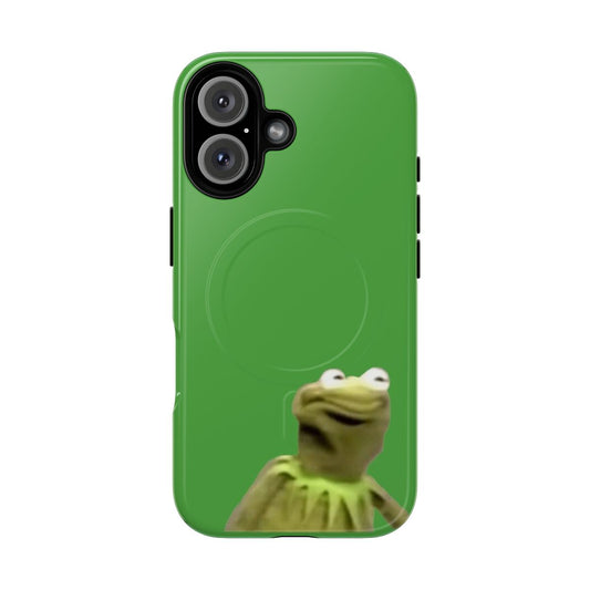 Magnetic tough phone case featuring the face of Kermit the Frog, a beloved green frog character.