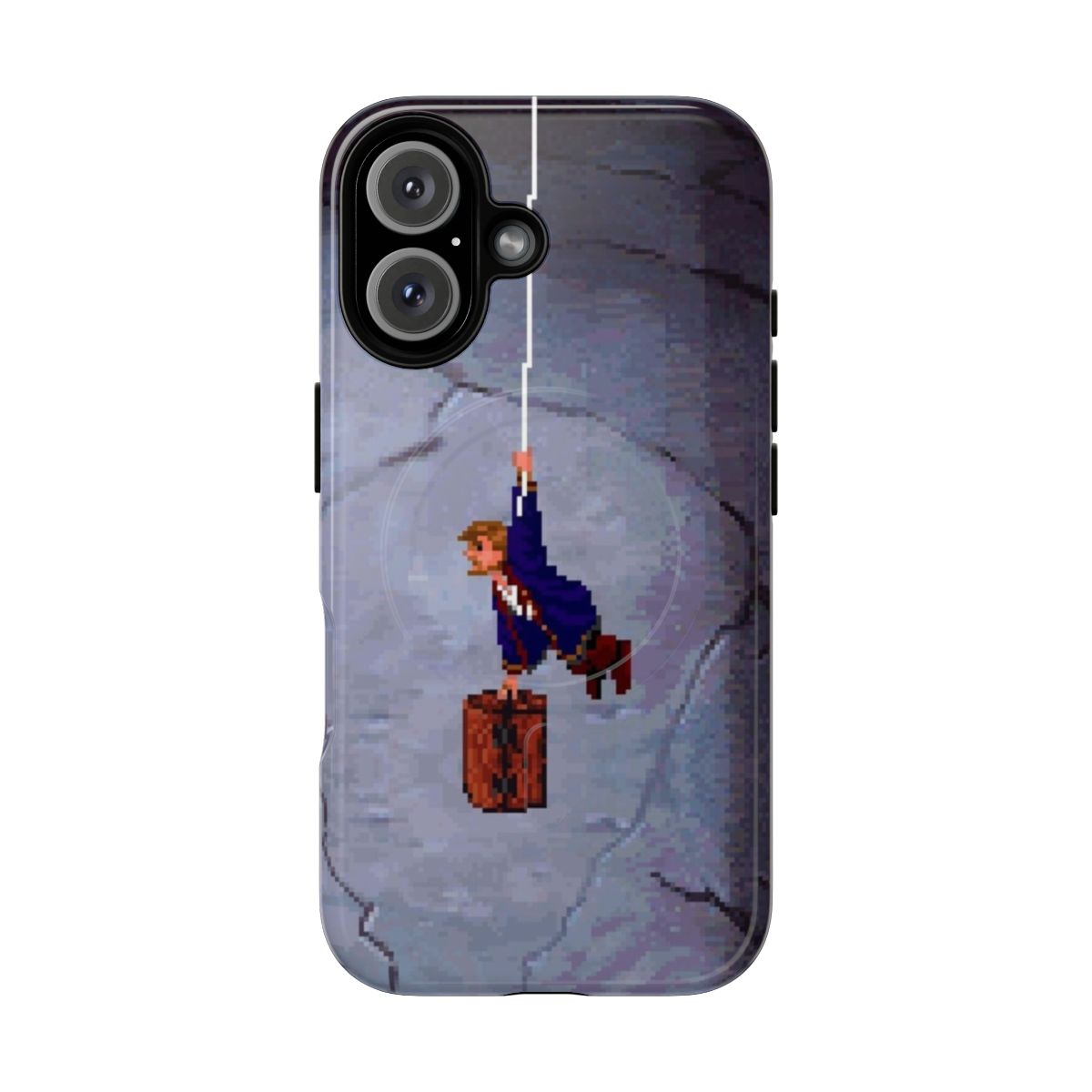 Retro pixel art inspired magnetic tough phone case with Monkey Island video game characters