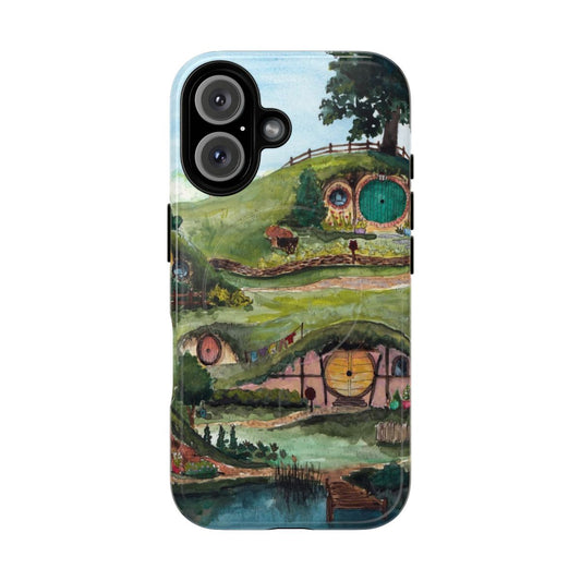 Magnetic tough phone case with a "no place like home" design, inspired by the Shire and Hobbiton from Lord of the Rings.