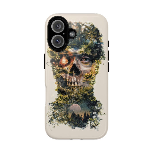 Dark surrealism art phone case with a Gothic, macabre design featuring skulls, plants, and a vintage collage style.