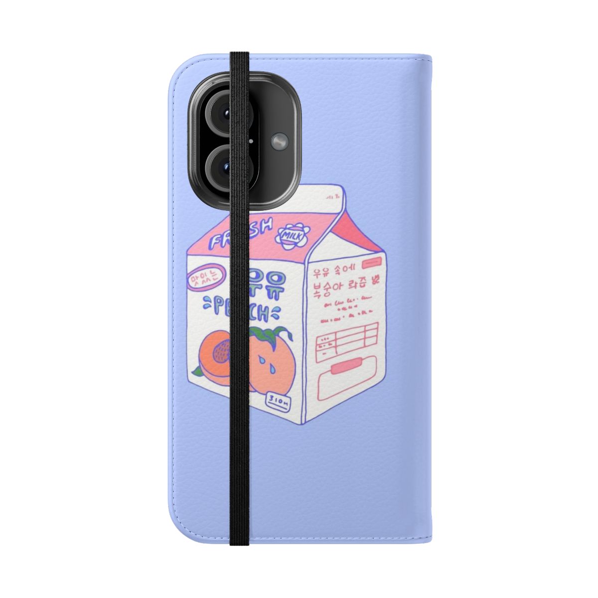 Peach milk carton-inspired phone case with a cute, kawaii design - Folded Front