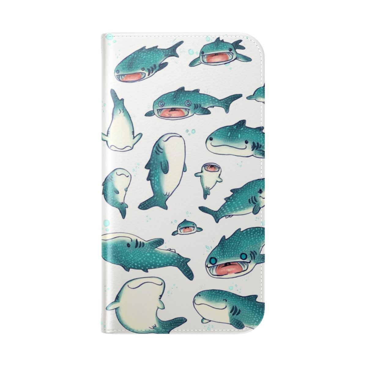 Colorful flip phone case featuring a detailed illustration of a whale shark, an ocean megafauna creature. - Folded Back