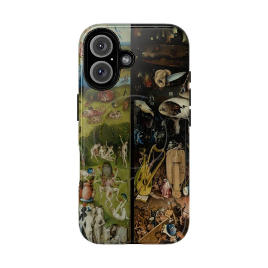 Magnetic tough phone case featuring the iconic "Garden of Earthly Delights" triptych painting by renowned Dutch artist Hieronymus Bosch.