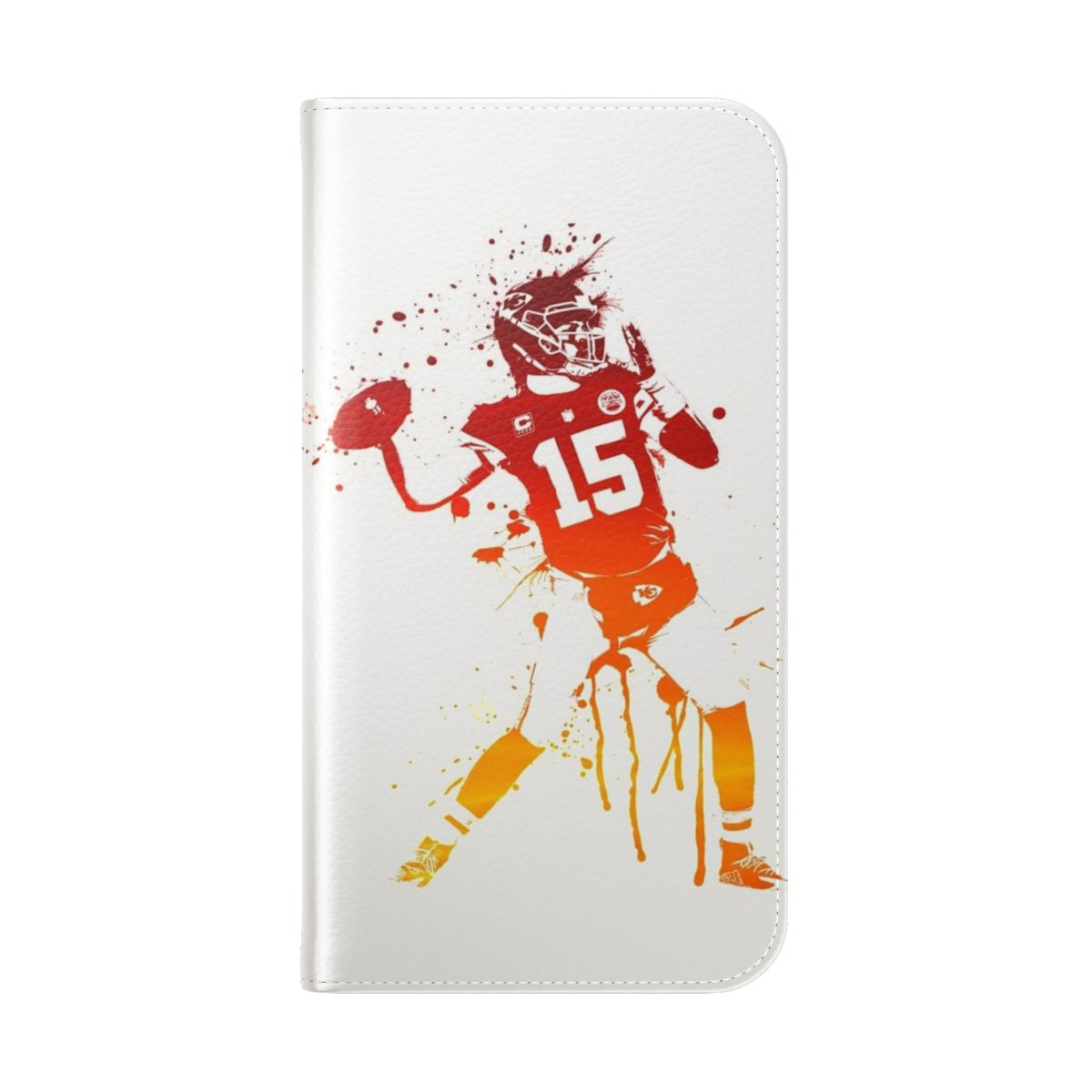 Football-themed phone case with Kansas Chiefs colors and Patrick Mahomes design - Folded Back