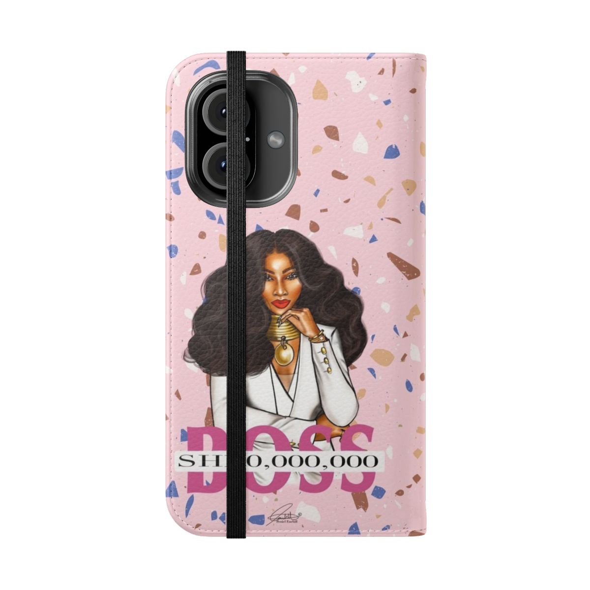 Stylish flip cover phone case featuring a black girl fashion illustration - Folded Front