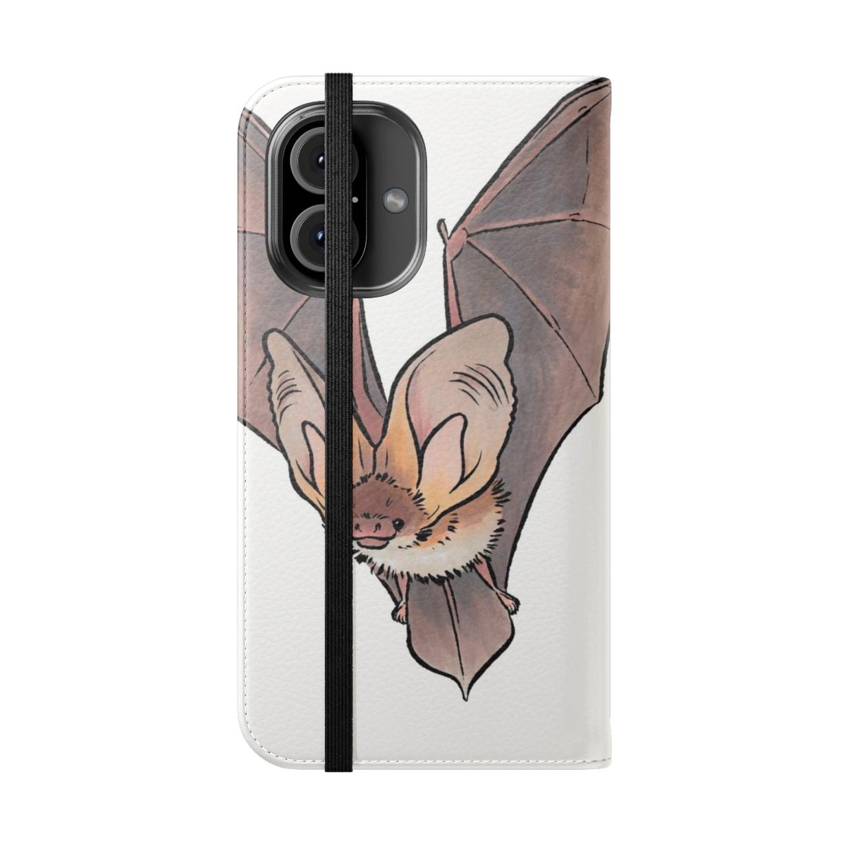 Grey long-eared bat graphic on a phone case - Folded Front