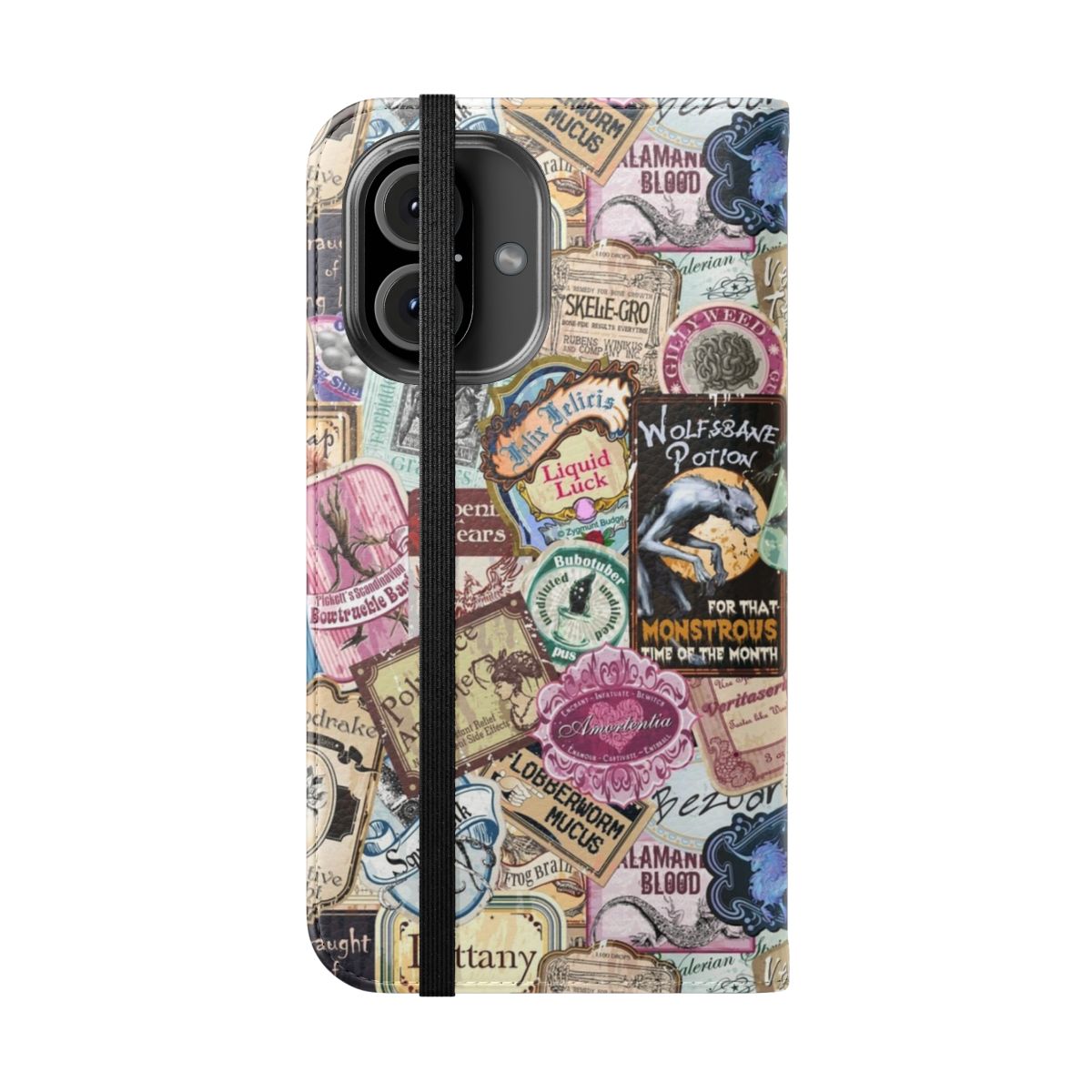 Enchanted phone case with vintage apothecary and wizardry design - Folded Front