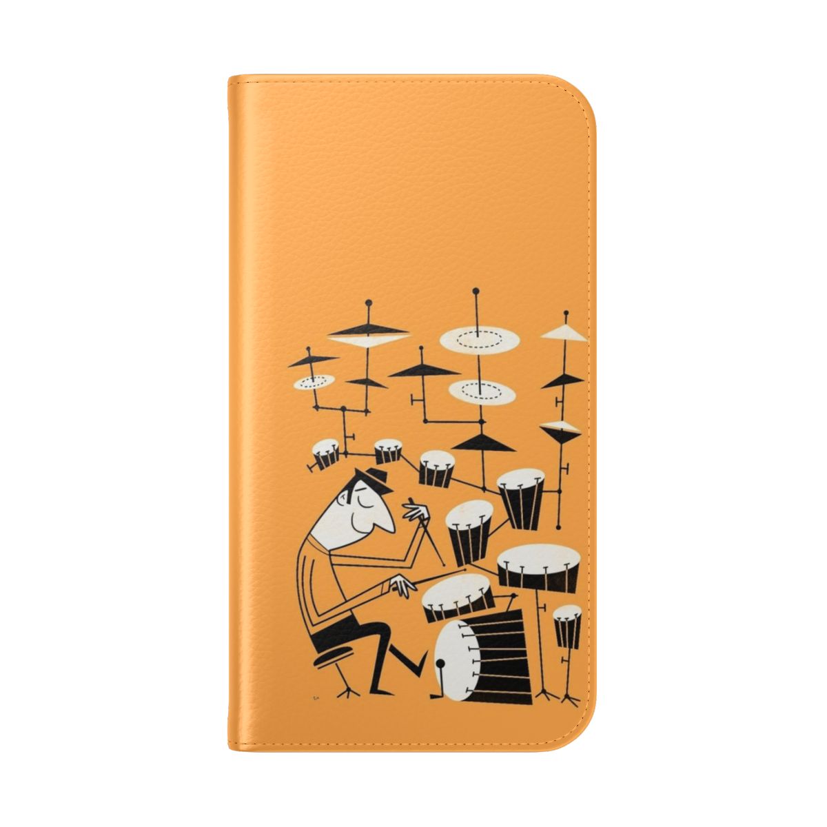 Retro-style phone case featuring a funky graphic design with a drummer and the text "Play that beat" - Folded Back