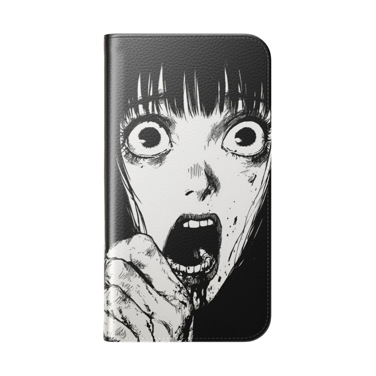 Flip cover phone case with a haunting zombie design - Folded Back