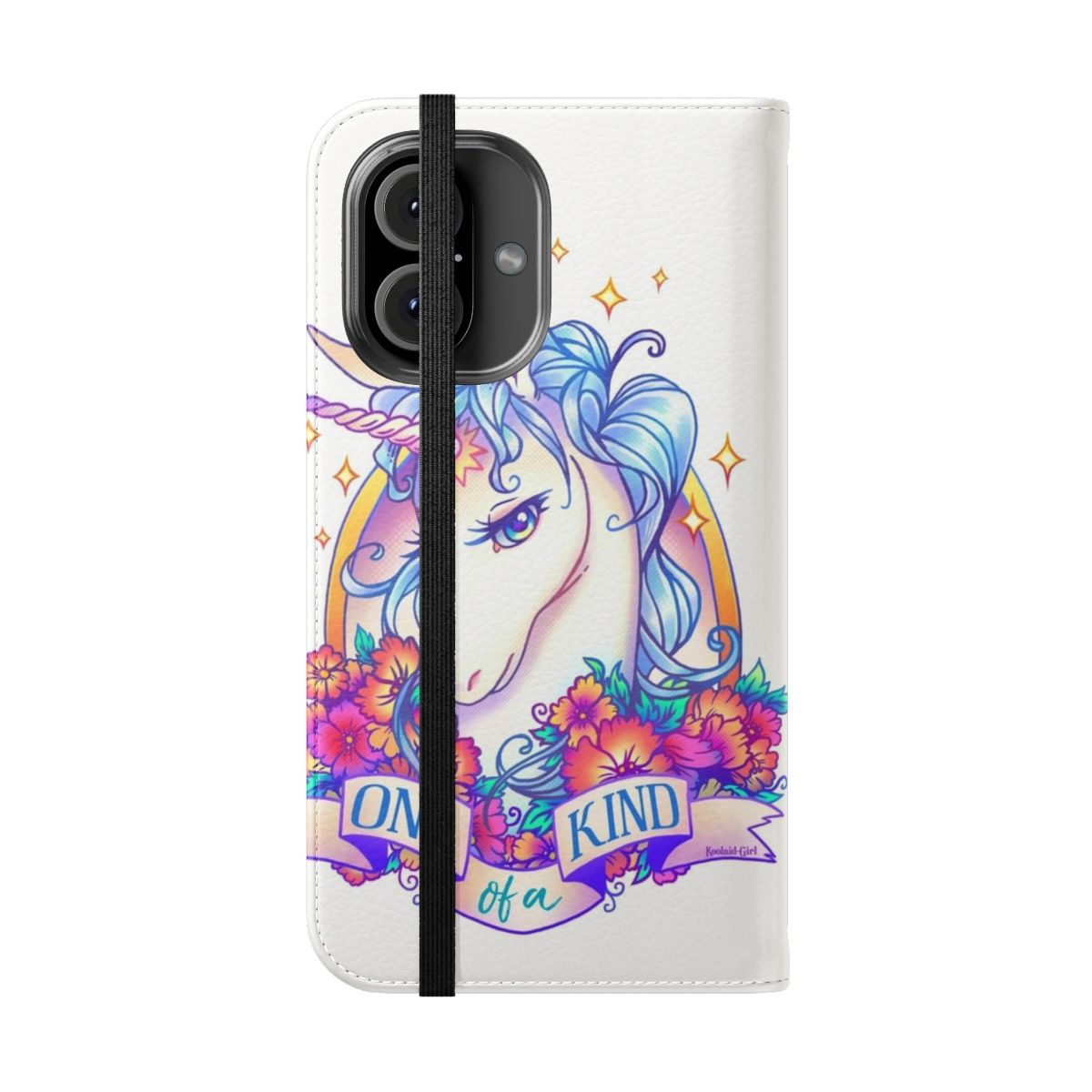 Unicorn phone case with fantasy creature and tattoo style design - Folded Front