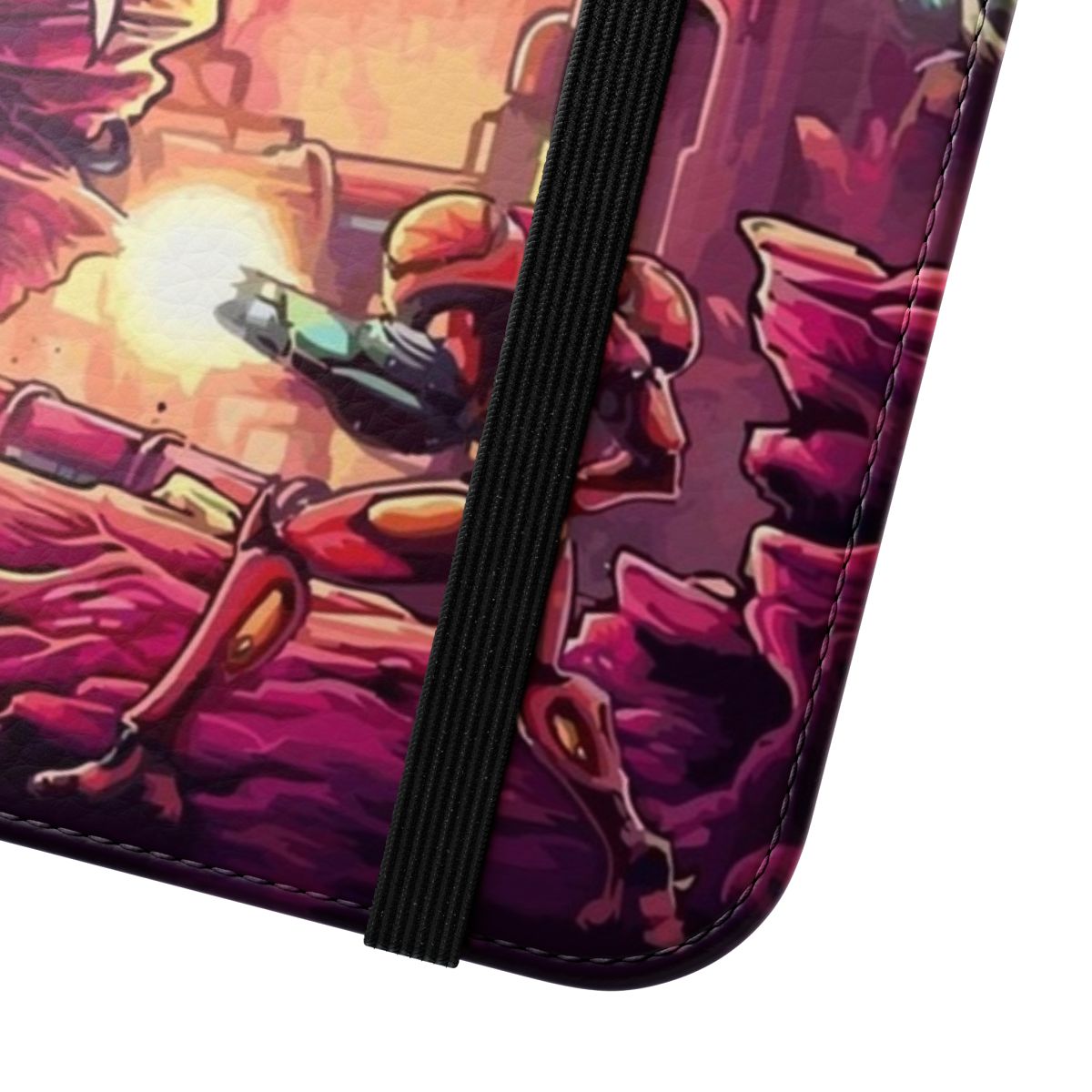 Retro gaming inspired flip cover phone case with iconic video game references - Close Up