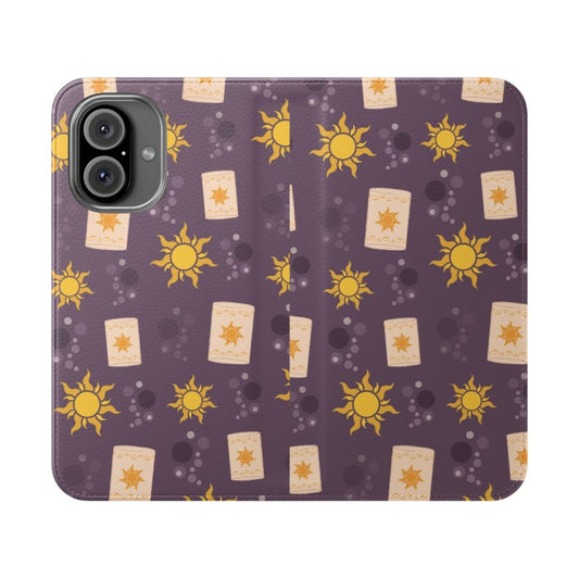 Tangled-inspired flip cover phone case with Rapunzel design