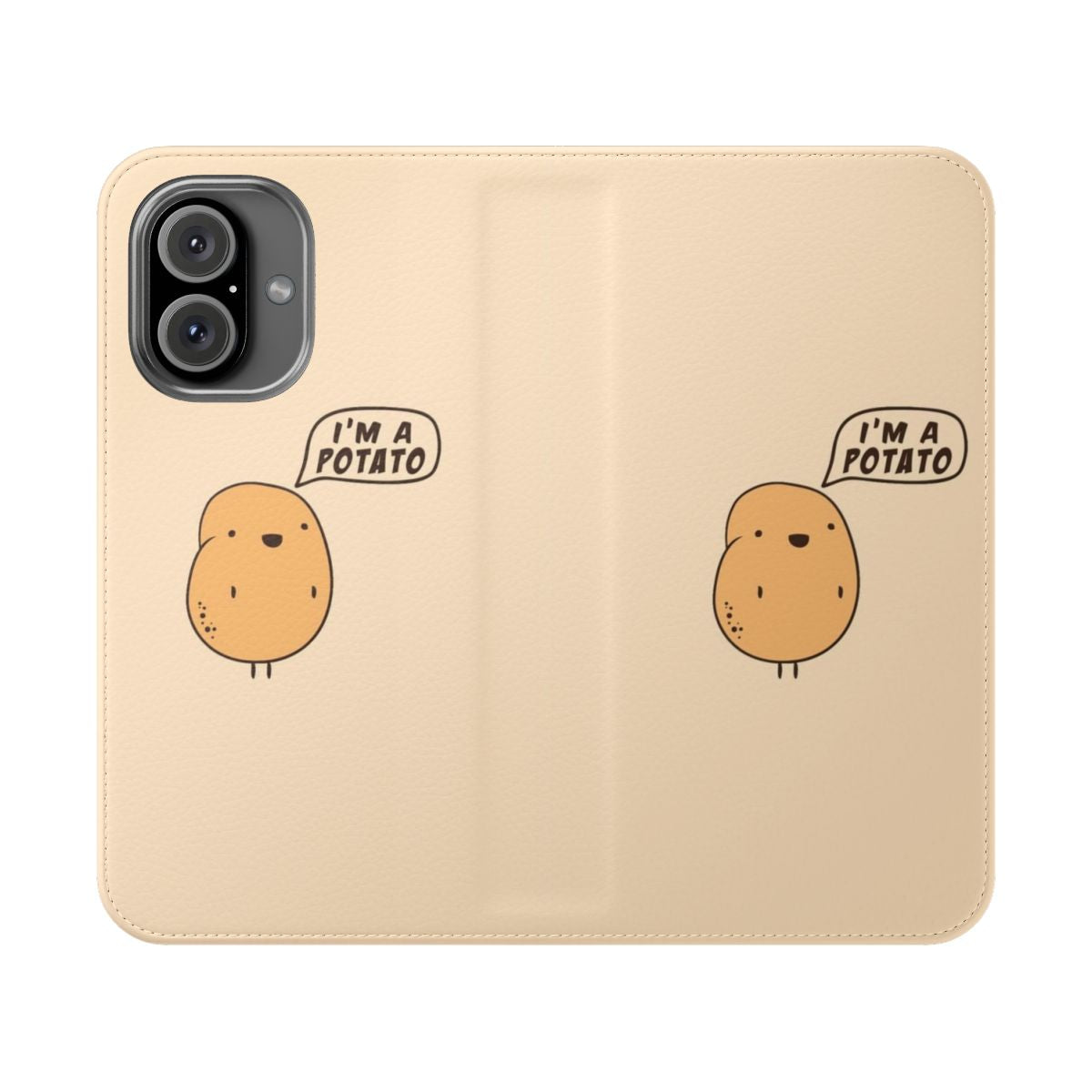 A flip phone case with a cute potato design.