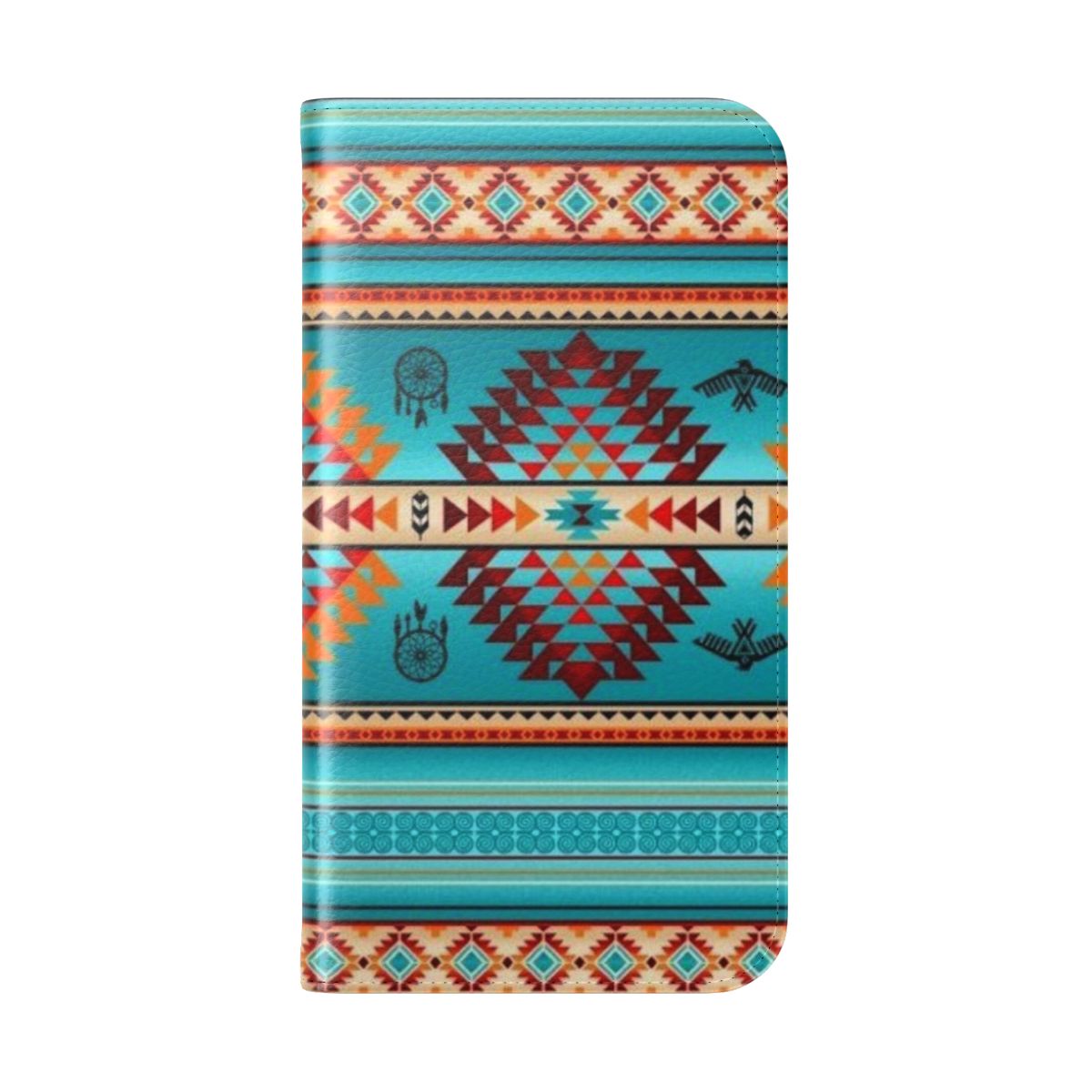 Colorful Aztec print design on a flip phone case - Folded Back