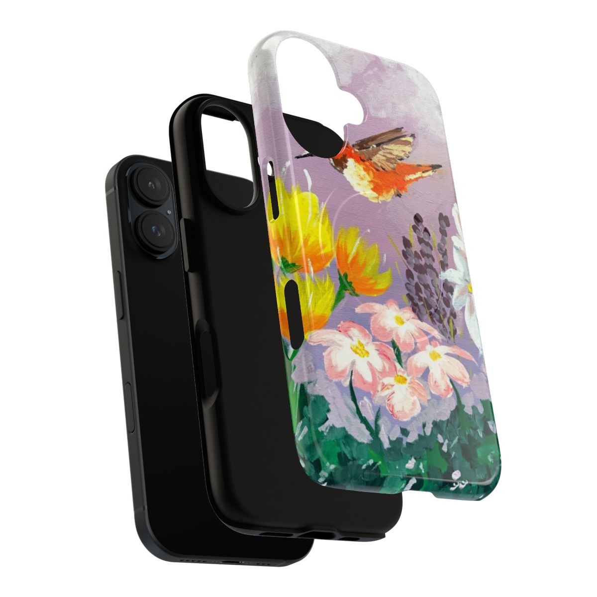 In the Garden phone case featuring a beautiful hummingbird and flowers design - Layers