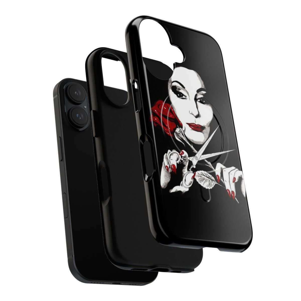 Dark and magnetic phone cases featuring Addams Family characters and a gothic, feminist aesthetic. - Layers