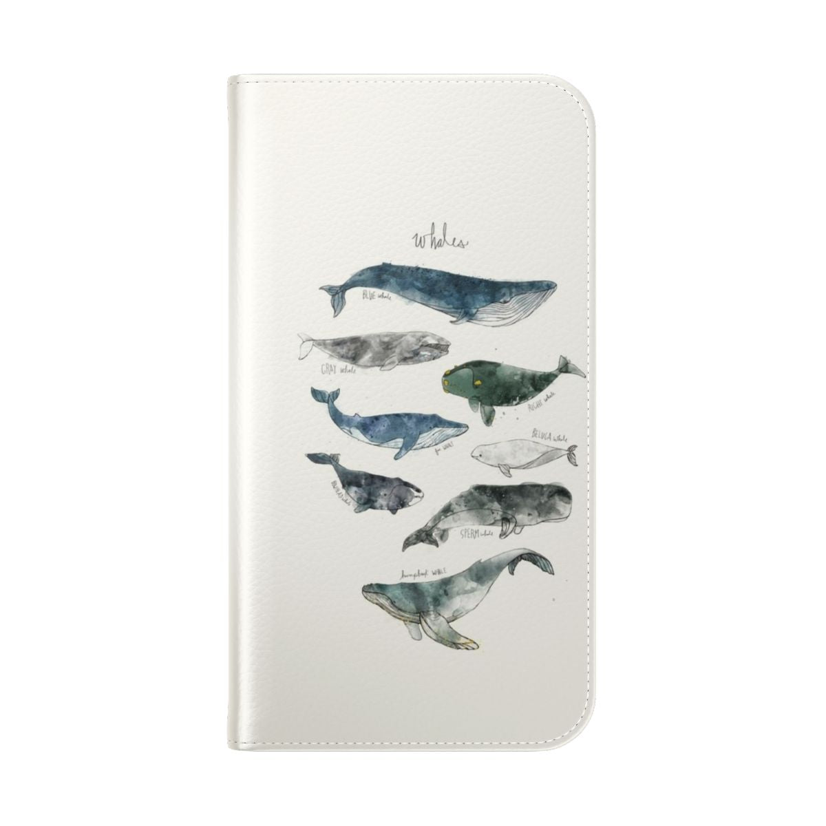 Watercolor illustration of whales on a smartphone flip cover case - Folded Back