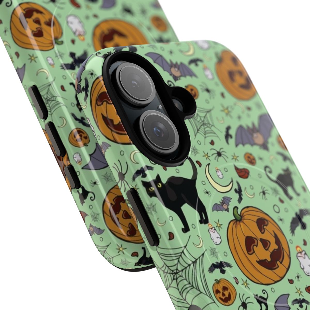 Creepy cute Halloween-themed phone case with a magnetic closure for enhanced protection. - Detail