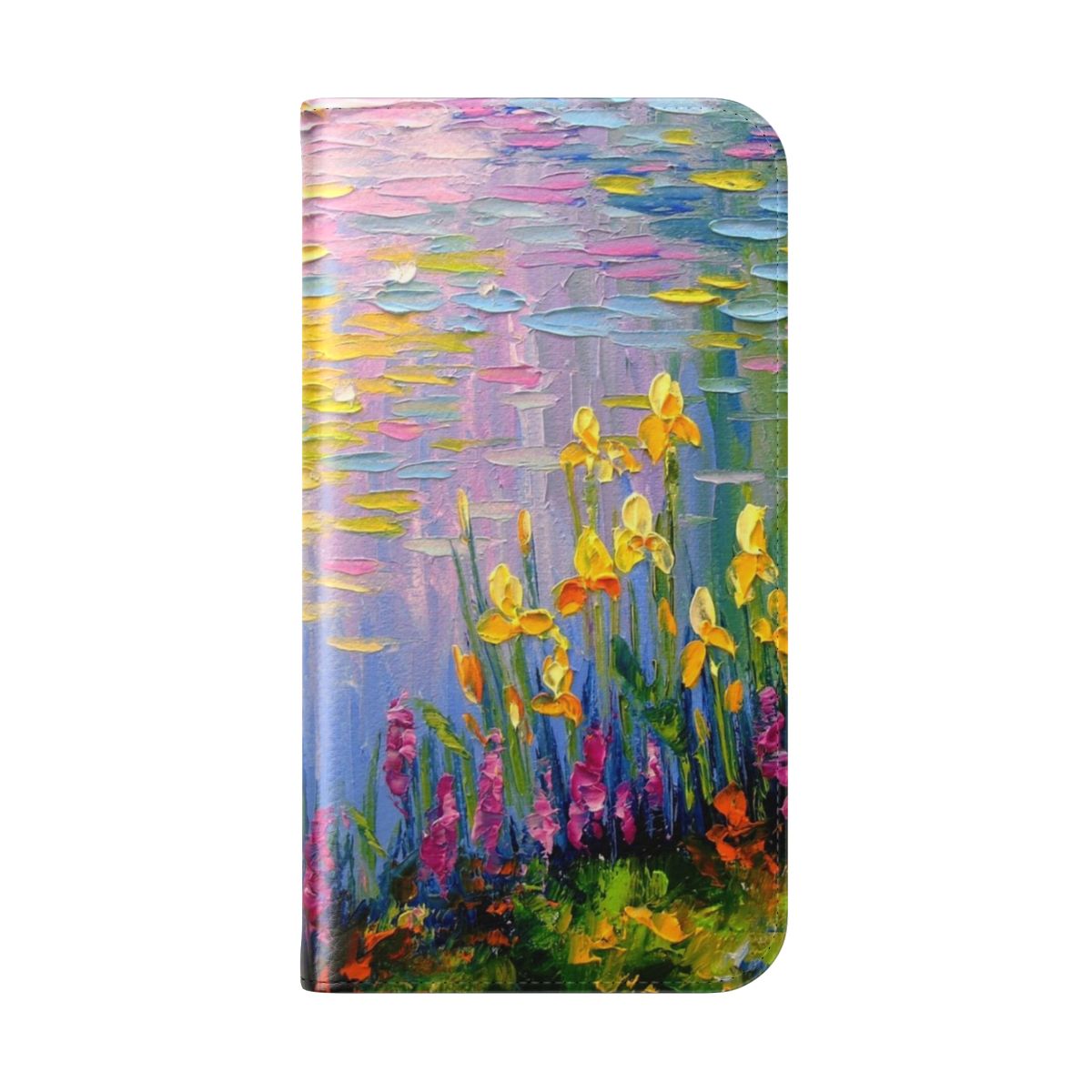 Floral phone case design with flowers and pond - Folded Back