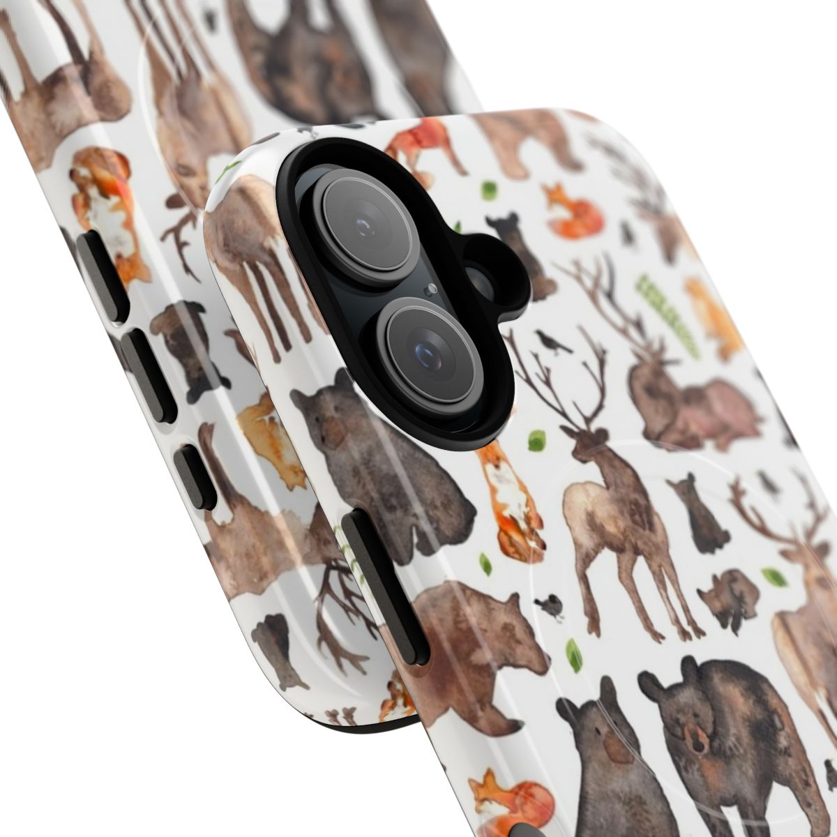 Woodland animals phone case with watercolor forest pattern - Detail