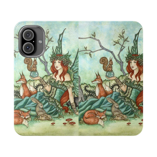 Whimsical fantasy-themed flip phone case with nature motifs