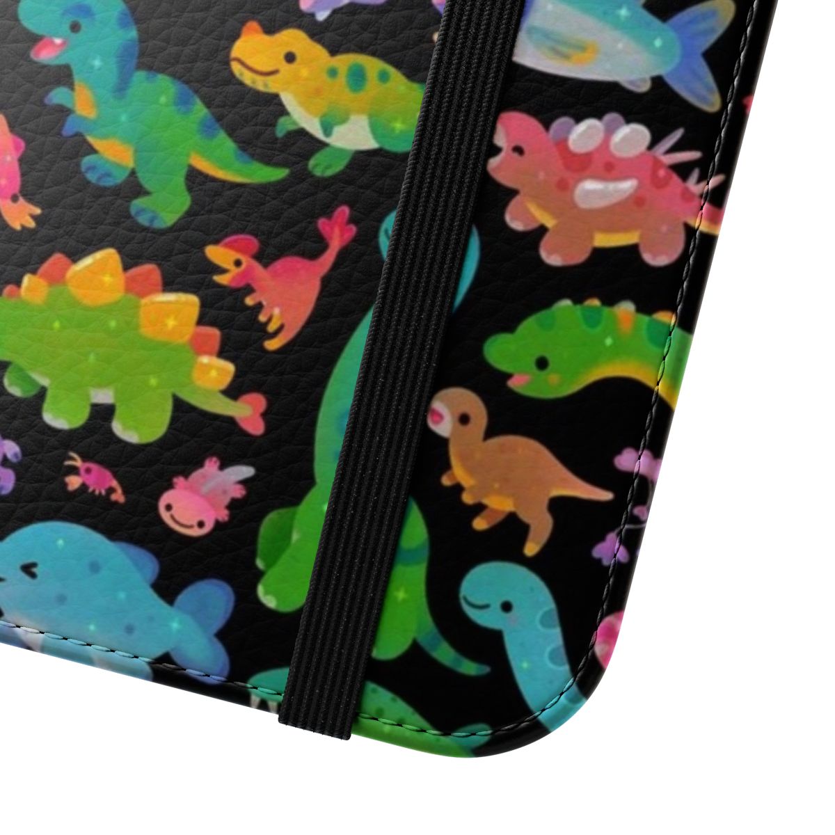 Jurassic dinosaur-themed phone case featuring various prehistoric life such as Allosaurus, Brachiosaurus, and Stegosaurus. - Close Up