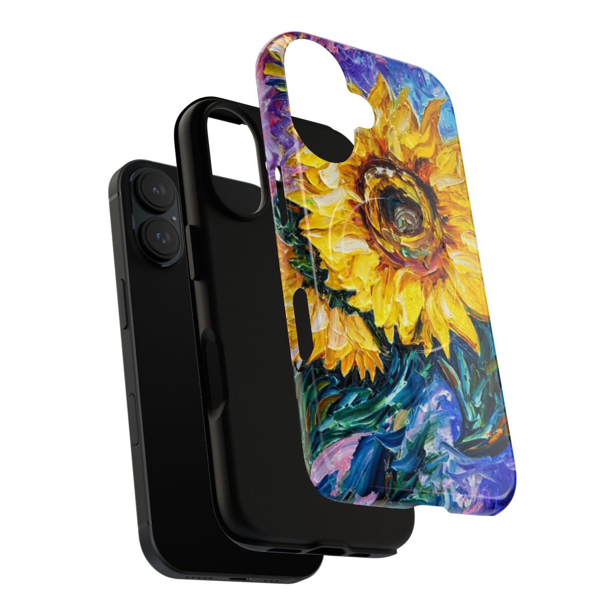 Sunflower textured palette knife painting on a magnetic tough phone case - Layers