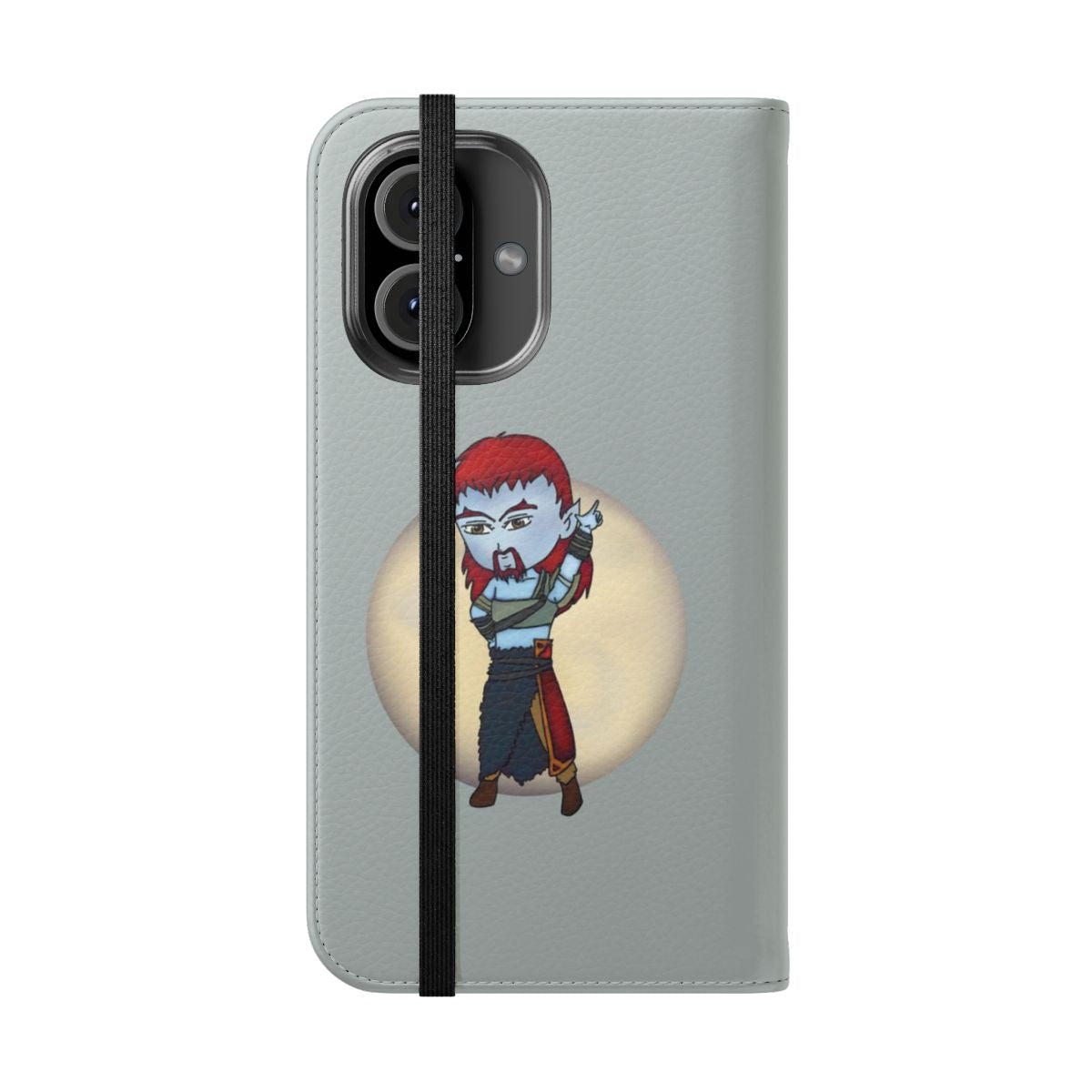 Image of a stylish flip cover phone case featuring monsters and beasts from the Castlevania anime series. - Folded Front