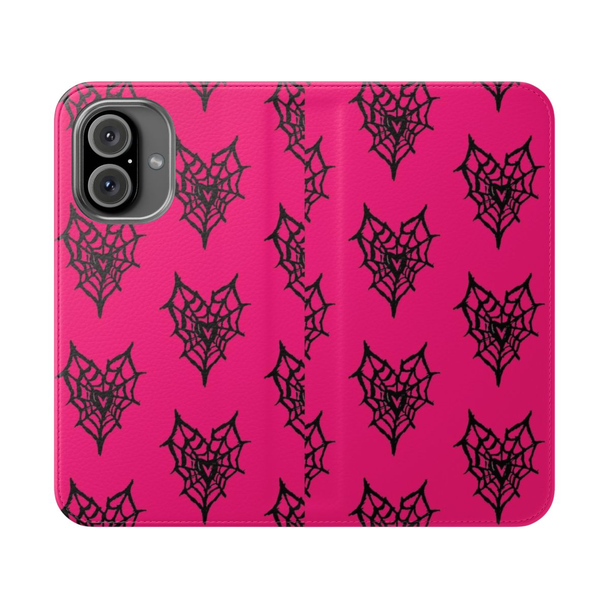 Spiderweb heart themed flip cover phone case