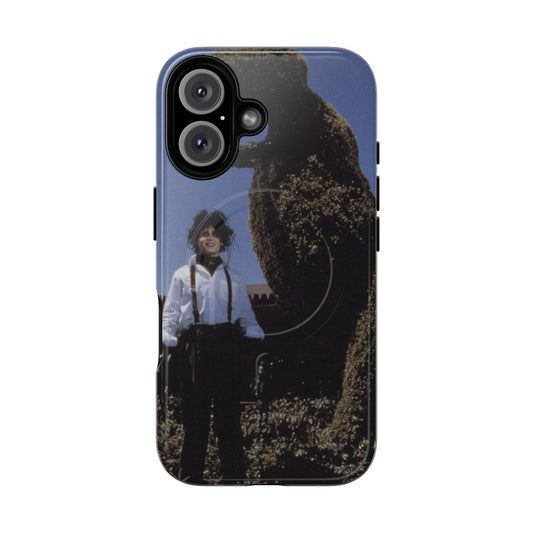 Magnetic phone case with dinosaur, scissorhands, and horror-themed designs