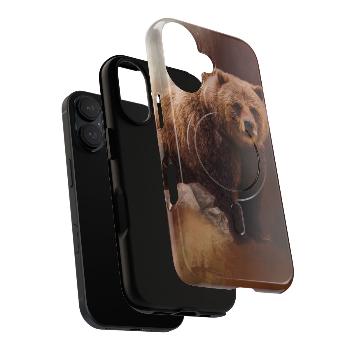 Grizzly bear artwork featured on a protective magnetic phone case - Layers