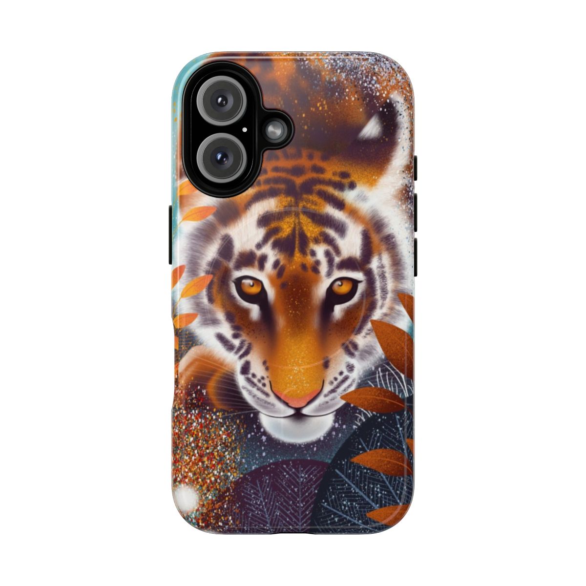 Colorful wild tiger phone case with magnetic closure and tough design