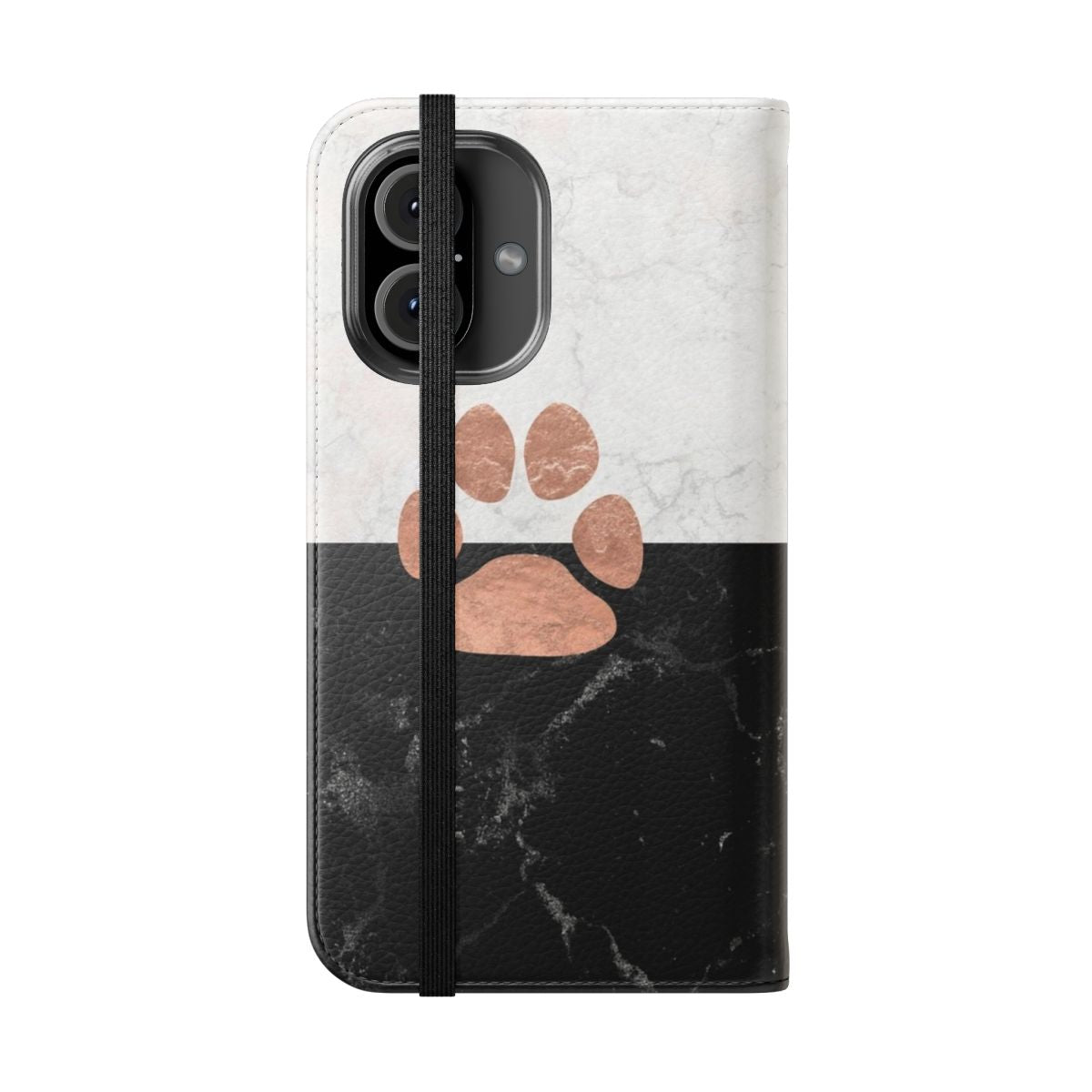 Marble-patterned phone case with paw print design, perfect for animal lovers - Folded Front