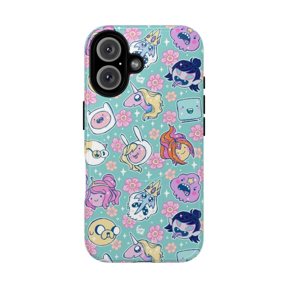 Adventure Time inspired magnetic tough phone case with characters like Jake, Finn, Princess Bubblegum, and Marceline.