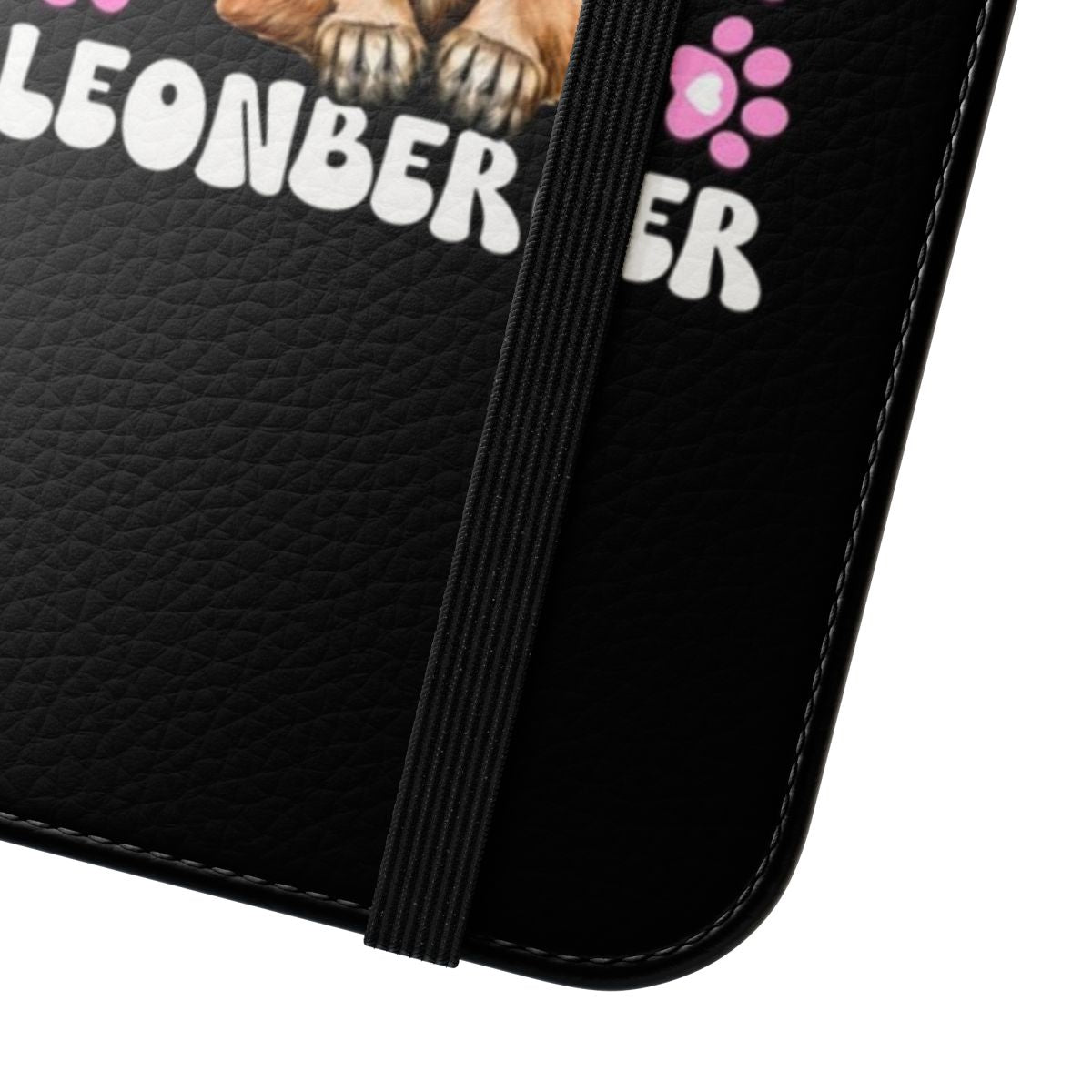 Flip cover phone case with a playful Leonberger dog design - Close Up