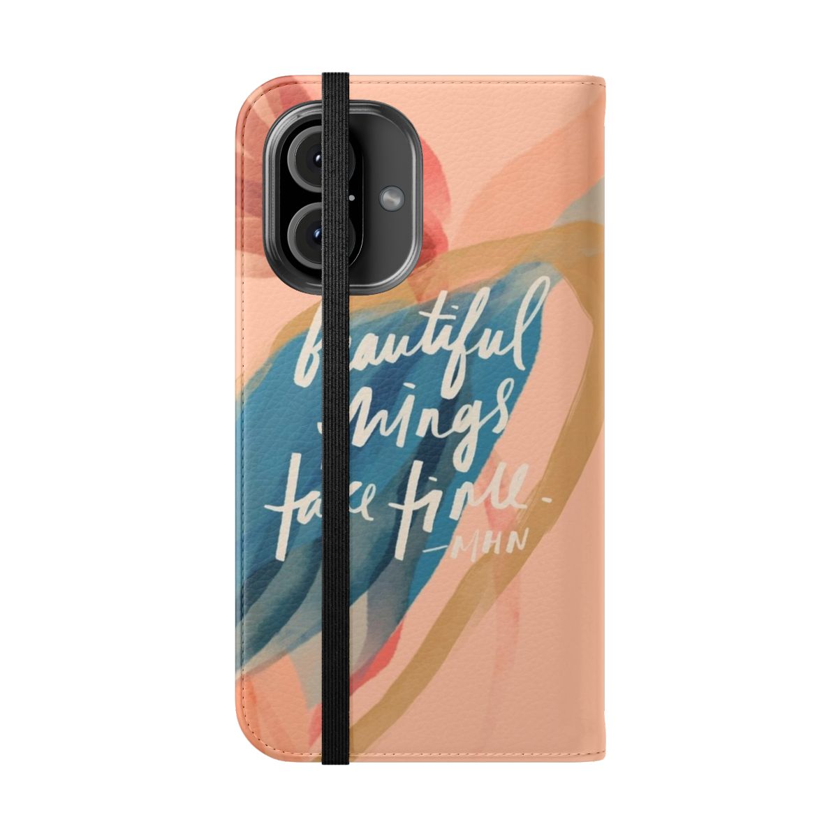 Inspirational motivational phone case with a positive quote by Morgan Harper Nichols against a watercolor background in blue and yellow. - Folded Front