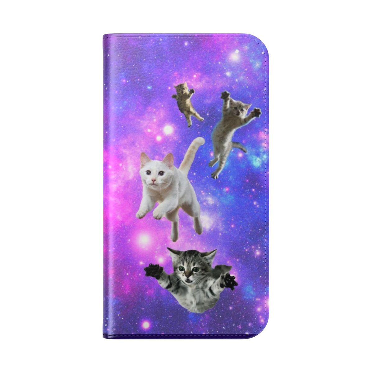 Flip phone case with a whimsical space cat design - Folded Back