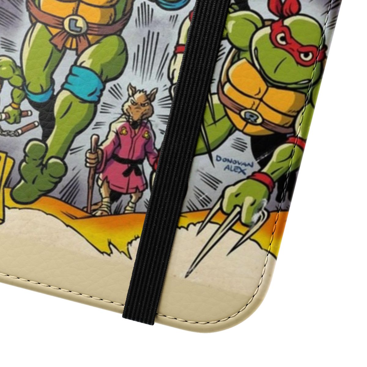 Retro-style phone case featuring the classic Teenage Mutant Ninja Turtles characters - Close Up