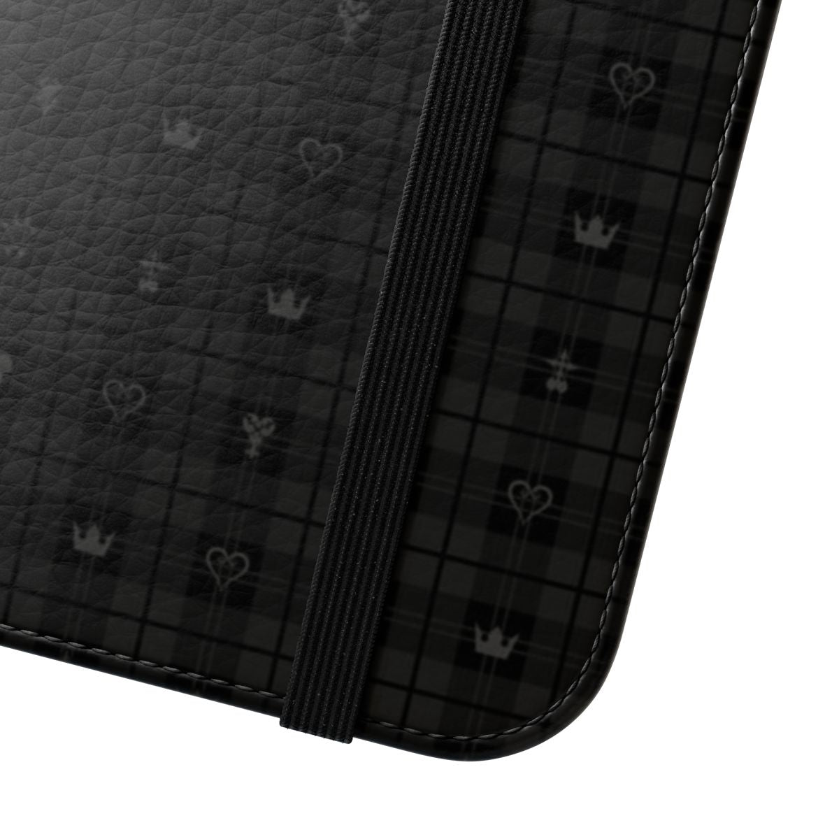 Kingdom Hearts-Inspired Flip Cover Phone Case with Repeating Dark Pattern - Close Up