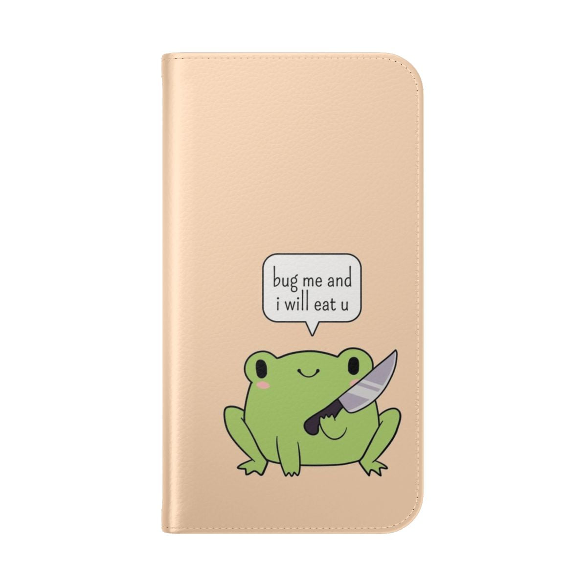 Whimsical flip phone case featuring a cartoon frog holding a knife - Folded Back